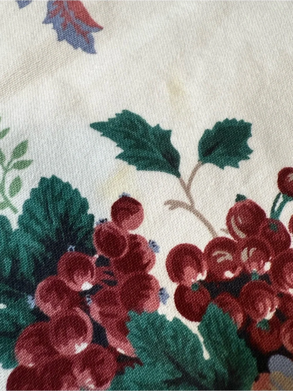 Floral Cotton Napkins in Cream with Green and Burgundy Print